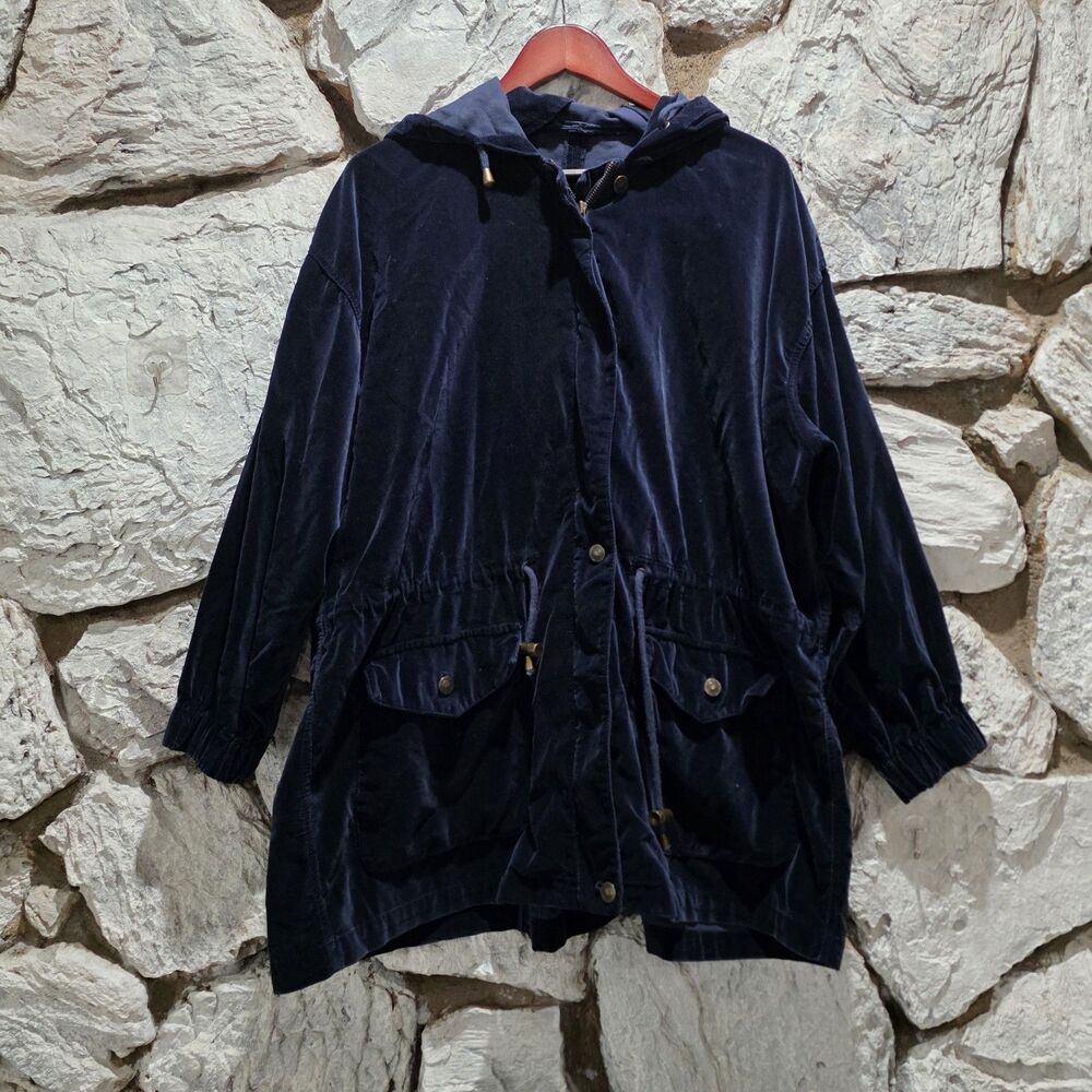 AMI Vintage Navy Blue Corduroy Jacket Womens M Full Zip Cotton Fall Sun Buttons